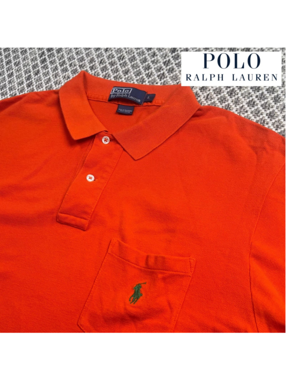 Polo Ralph Lauren Mens L Orange Pocket Polo Shirt Green Pony 100% Cotton